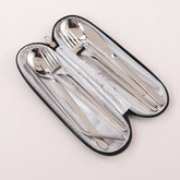 Kuber Industries 35 Pcs Utensil Set | Pack of 5 | Travel Camping Cutlery Set | Stainless Steel Flatware Set with Bag | Travel Organizer Utensil Set | Durable and Practical | Gray Cover